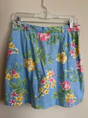 Vintage 90s Floral Linen-Blend Skirt | Tehama | Size 8
